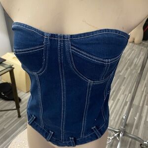 Fashion nova tension high asymmetrical denim corset top